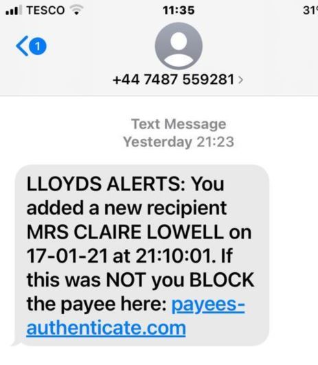 Lloyds Bank text