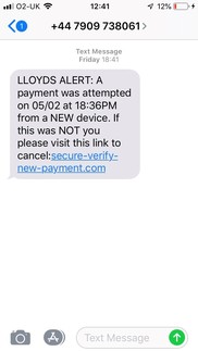 scam text message - pretending to be Lloyds Bank
