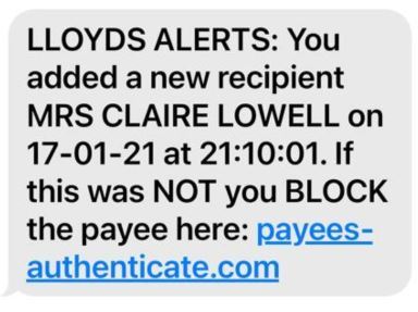 Bogus Lloyds text from 07487 559281