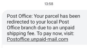Fake Post Office text message