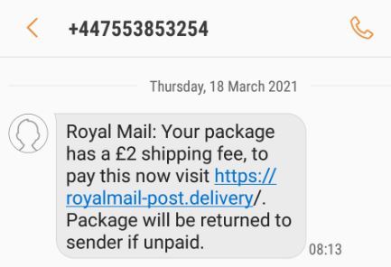 Fake Royal Mail text 3