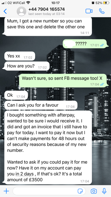 Mum Whatsapp scam