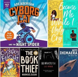 the collection of books for this months Cambridgeshire Reads, Cambridgeshire Listens aimed at children and young adults