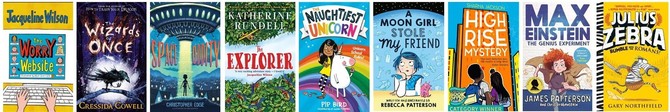 the collection of books for this months Cambridgeshire Reads, Cambridgeshire Listens junior