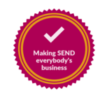 A illustrated stamp with a tick icon and the words "Making SEND everybody's business"