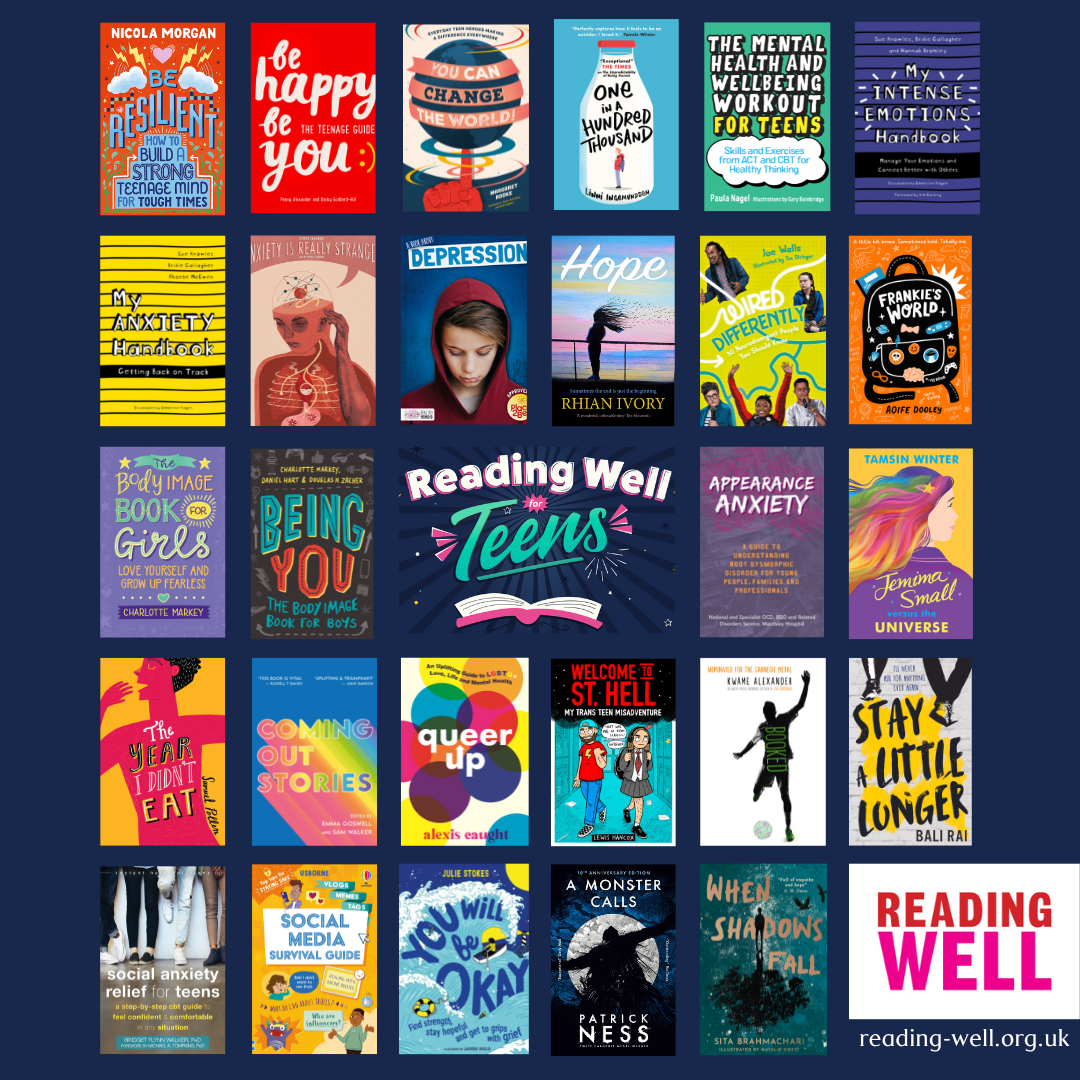 The image is a composite of book covers form the Reading Well for Teens collection.