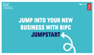 BIPC promotional slogan. Text reads, Jump into your new business with BIPC Jumpstart