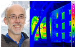 Thermal Image of a street corner and picture of scientist Jonathan Gregory