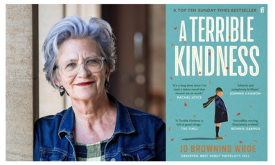 Author Joe Browning Wroe and cover of the book A Terrible Kindness