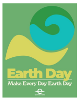 Earth day logo with a stylised globe text reads, Earth Day Make Every Day Earth Day