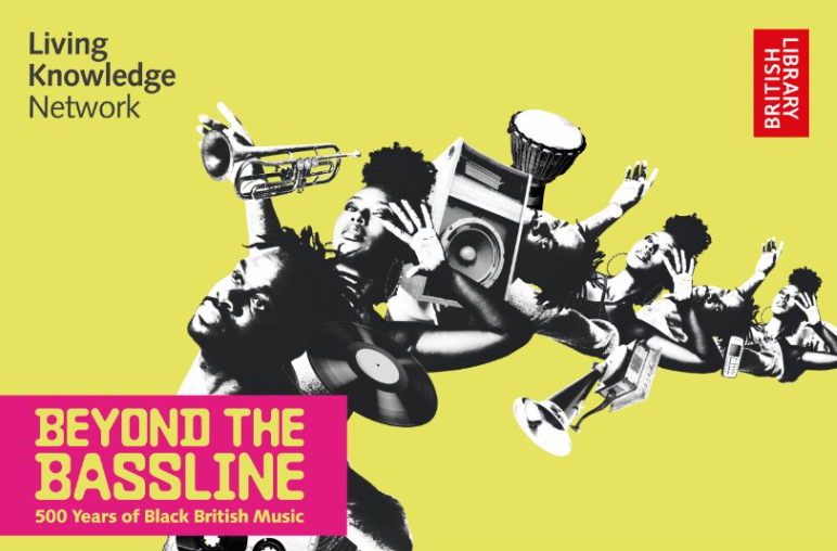 Beyond the Bassline logo and image featuring a black man and woman and musical instruments
