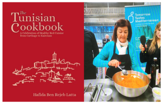 Book Cover of The Tunisian Cookbook and author Hafida Latta cooking