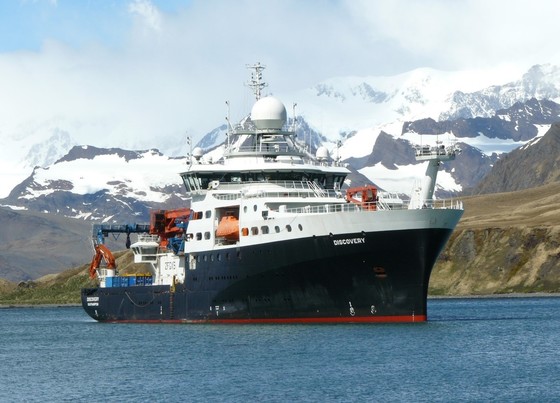RRS Discovery, which will be used for Discovery Expeditions 99 & 100, in South Georgia. Photo credit: Jo Cox.