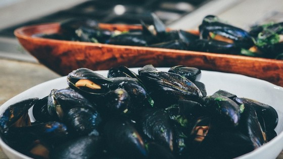 A plate of mussels. 