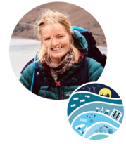 a headshot of a person and a logo