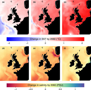 Sea surface temperature and salinity plots, Townhill et al 2023