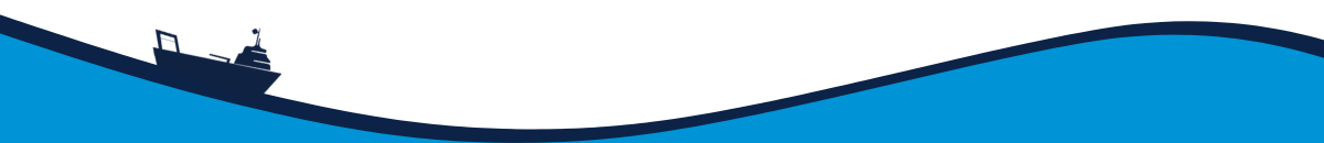 Email divider with a graphic of a blue research ship on a blue wave.