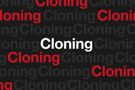 The word cloning is repeated multiple times across the image
