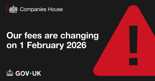 An announcement on fee changes with a black background and red warning triangle 