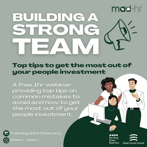 Building a Strong Team event flyer.  Illustration of people working together.