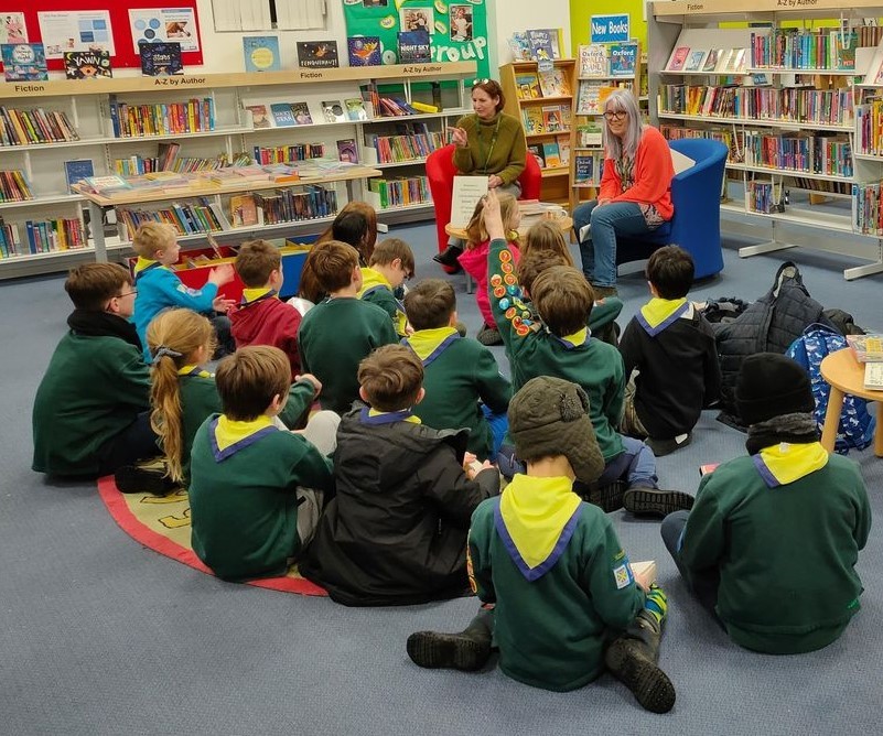 Group of cubs visiting the library