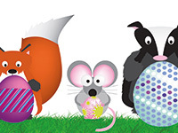 Cartoon animals holding easter eggs