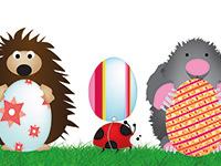 Cartoon animals holding easter eggs