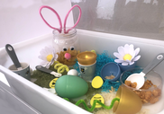 Tray filled with sensory Easter items 