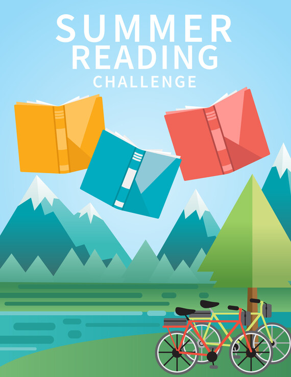 summer reading challenge books flying over mountains and bicycles