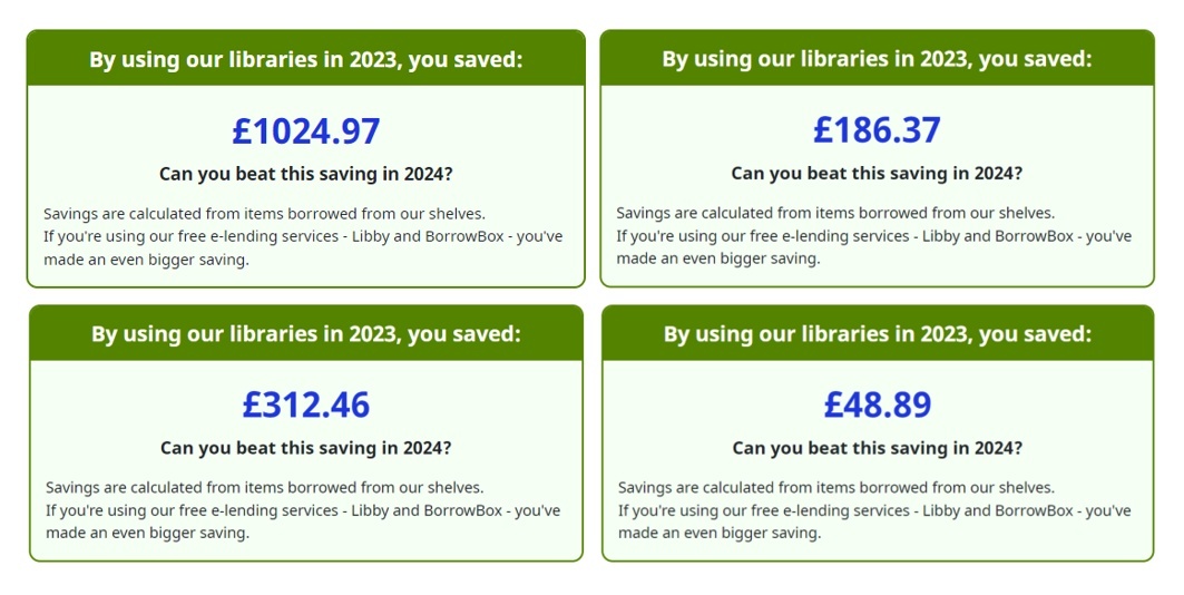 Screenshots from the online catalogue showing savings for 2023