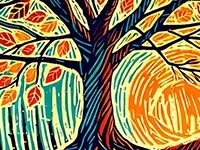 AI artwork of a tree at sunset