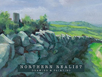Painting of countryside dry stone wall