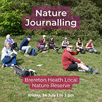 People sat on a grassy bank with Nature Journalling text overlaid