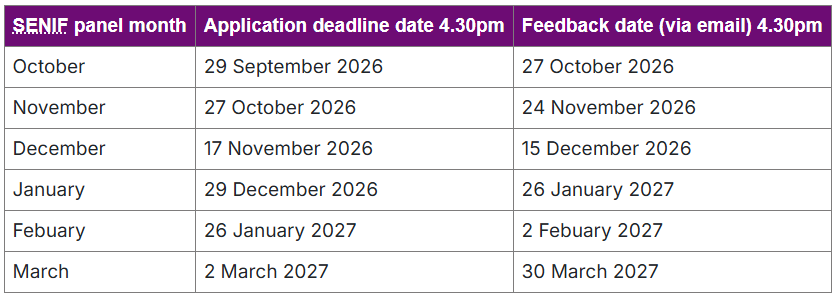 SENIF dates autumn term