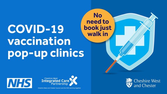 NHS ad reads 'COVID-19 vaccination pop-up clinics - no need to book just walk in'