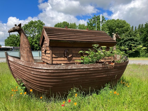 Wooden ark in middle of roundabout