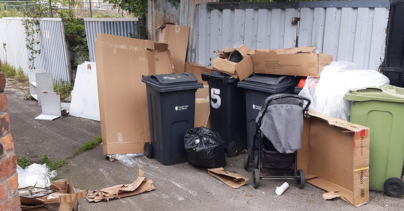 Area of fly tipping and rubbish