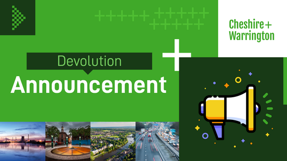 Devolution announcement banner with graphic of loudhailer