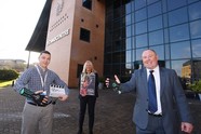 Caption: From the left, Andrei Feraru (Feraru Dynamics), Justine Chadwick (CWLEP Growth Hub) and Cllr Jim O’Boyle (Coventry City Council)