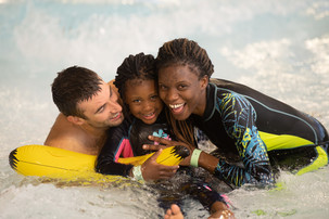 Family of 3 at Quiet time session at The Wave