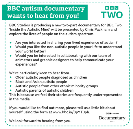 BBC Autism Documentary advert