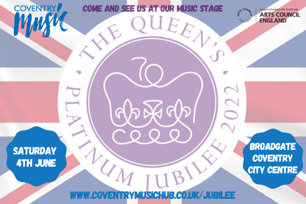 union flag with Queen's jubilee logo and information about date and time of event