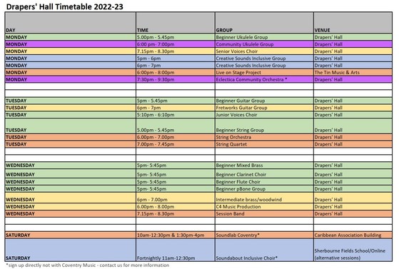 colour coded timetable