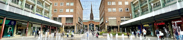 Upper Precinct, fountains and Cathedral