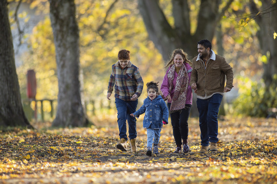 Family walking in park