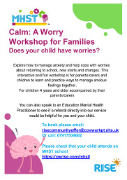 MHST Calm worry workshops poster July 2025