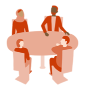 Graphic of diverse group sitting round table
