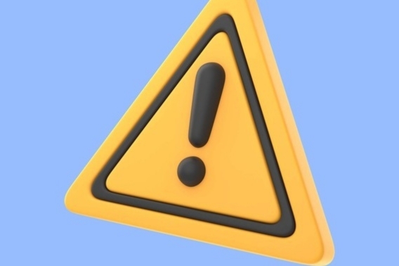 Yellow triangle with exclamation mark in the centre, against a blue background