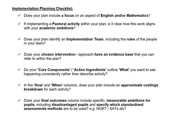 Imp Plan Checklist