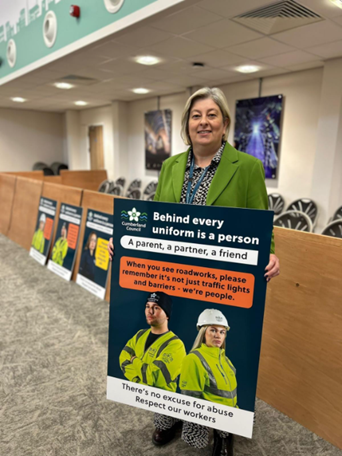 Cllr Rollo with Signage